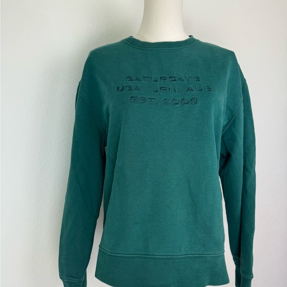 SATURDAYS NYC Bowery International Crew Sweatshirt Green Size Small - Picture 5 of 9
